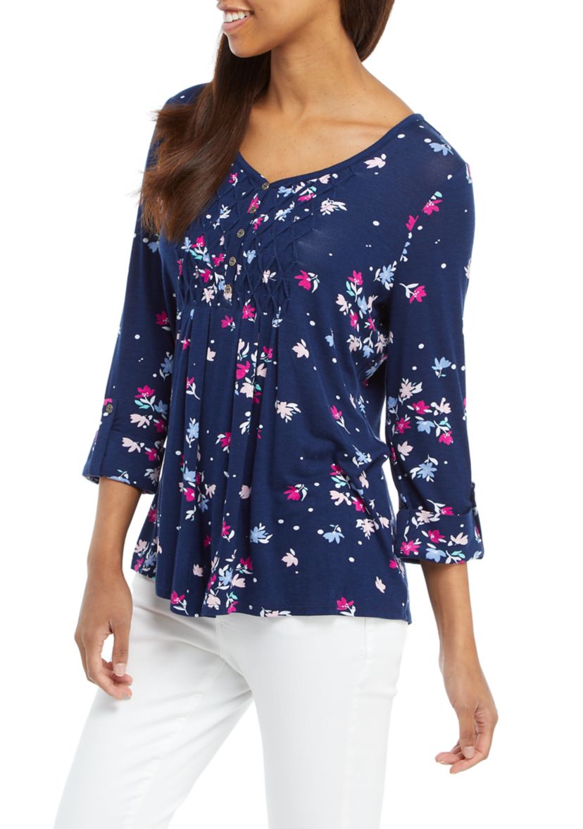 Petite Roll Tab Floral Honeycomb Top