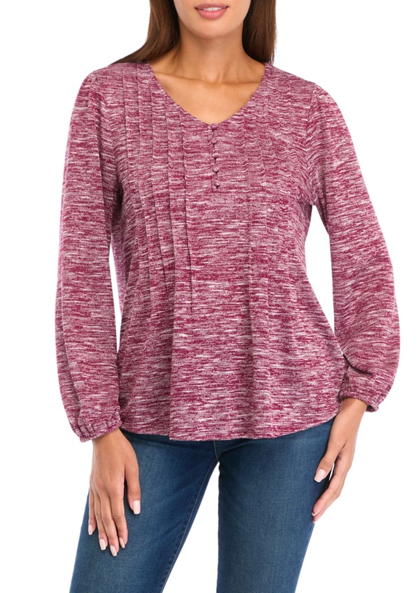 Petite V-Neck Henley Shirt 