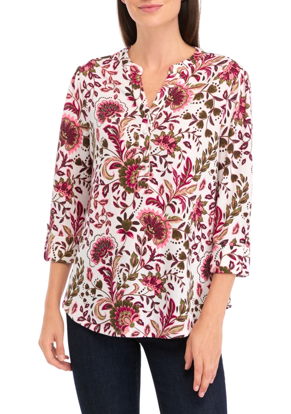 Petite Knit Henley Shirt 