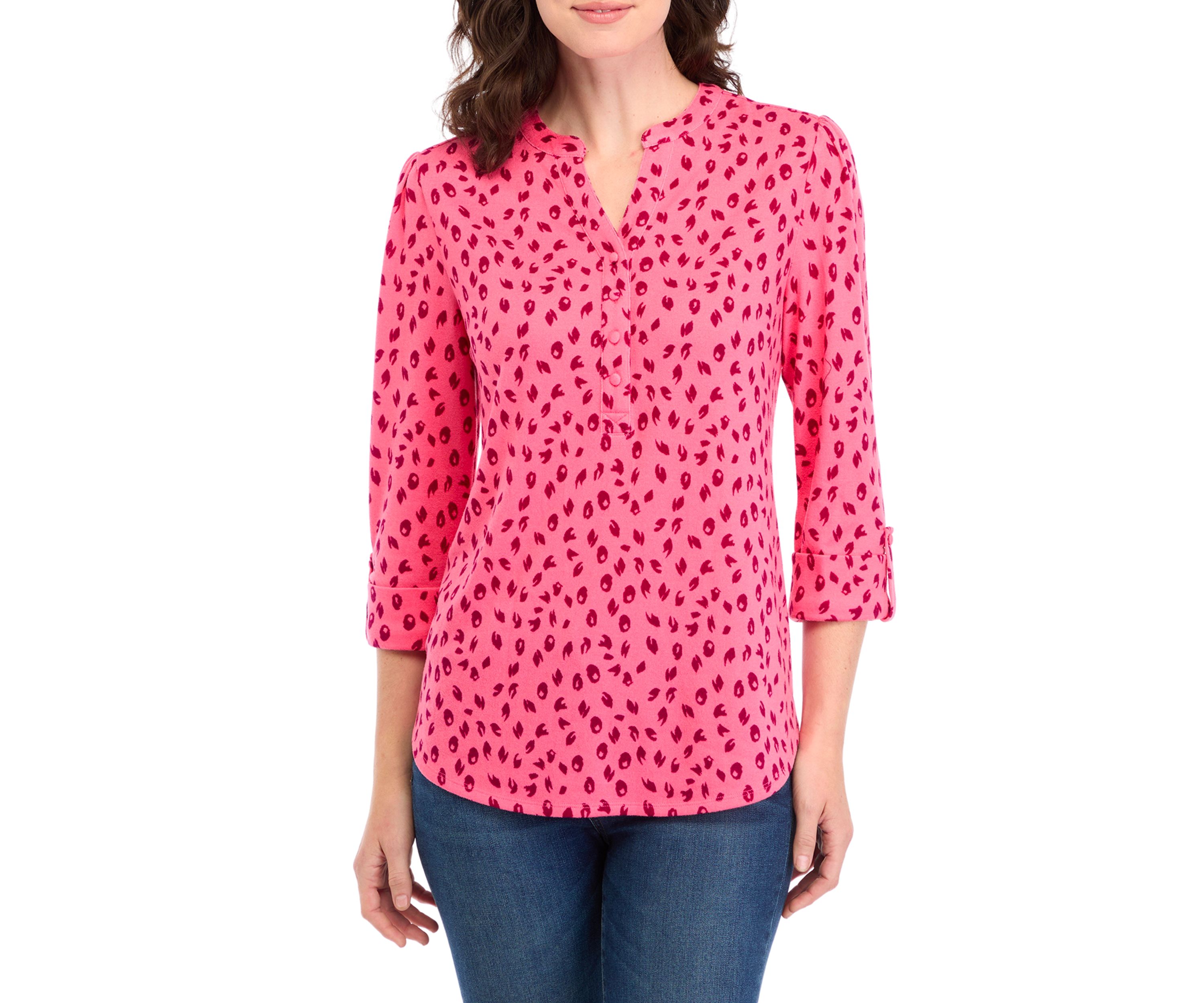 Petite Printed Knit Henley Shirt 