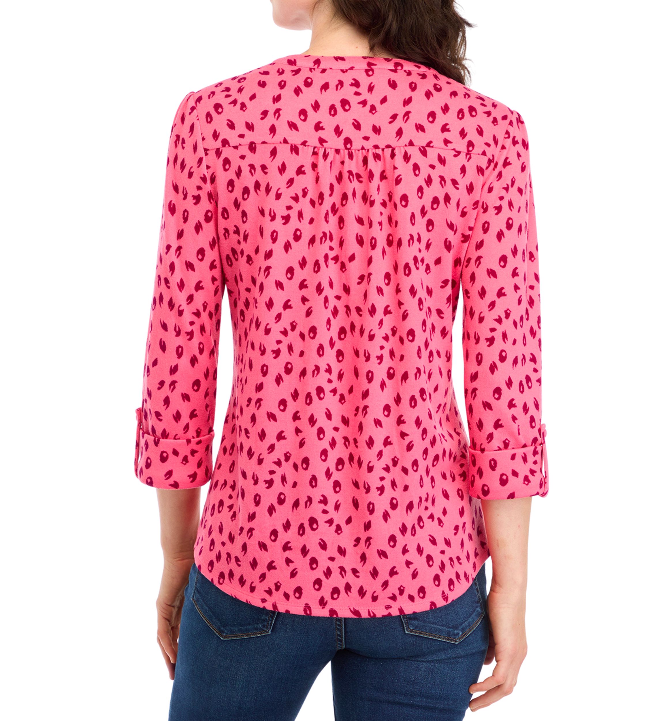 Petite Printed Knit Henley Shirt 