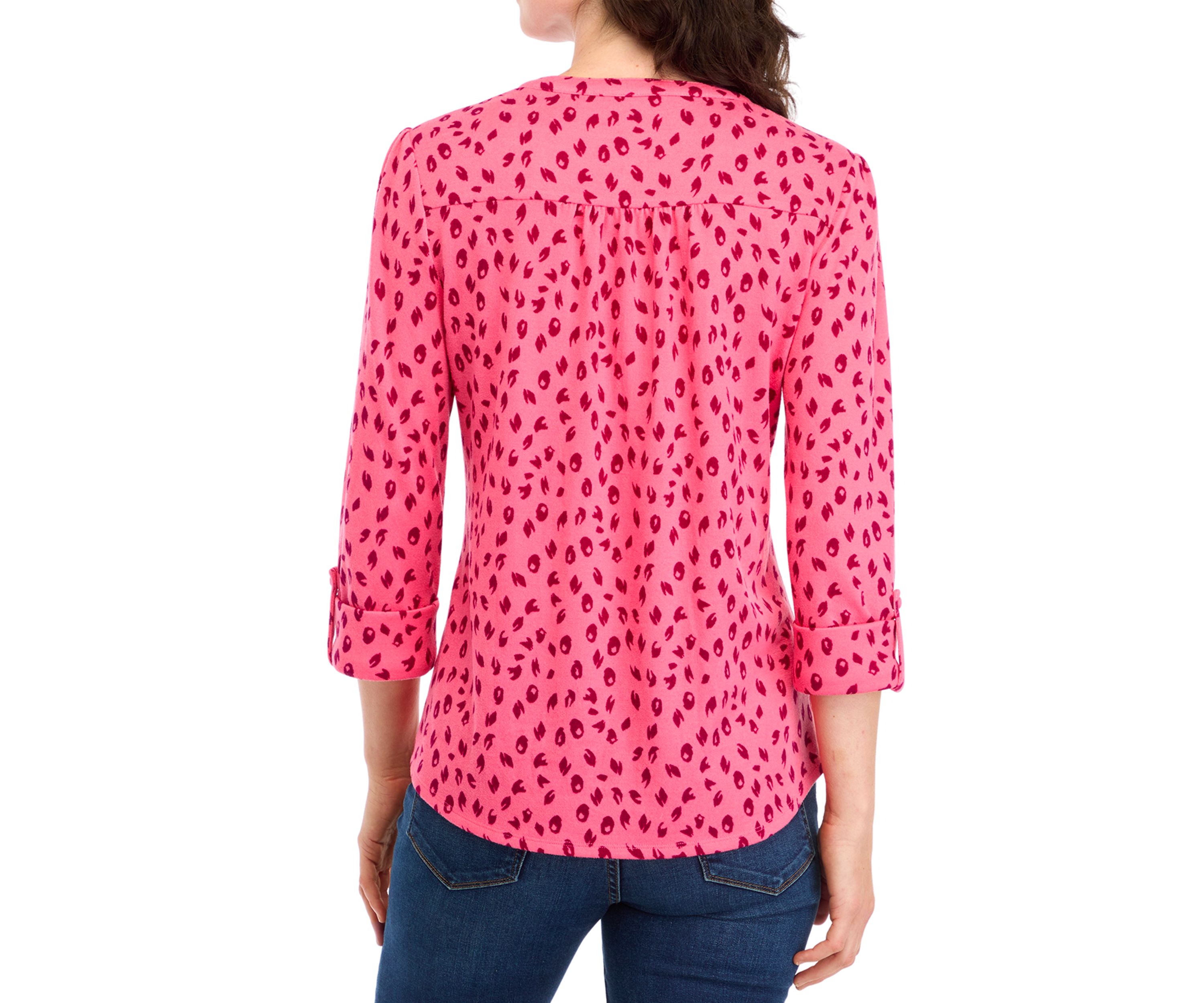 Petite Printed Knit Henley Shirt 