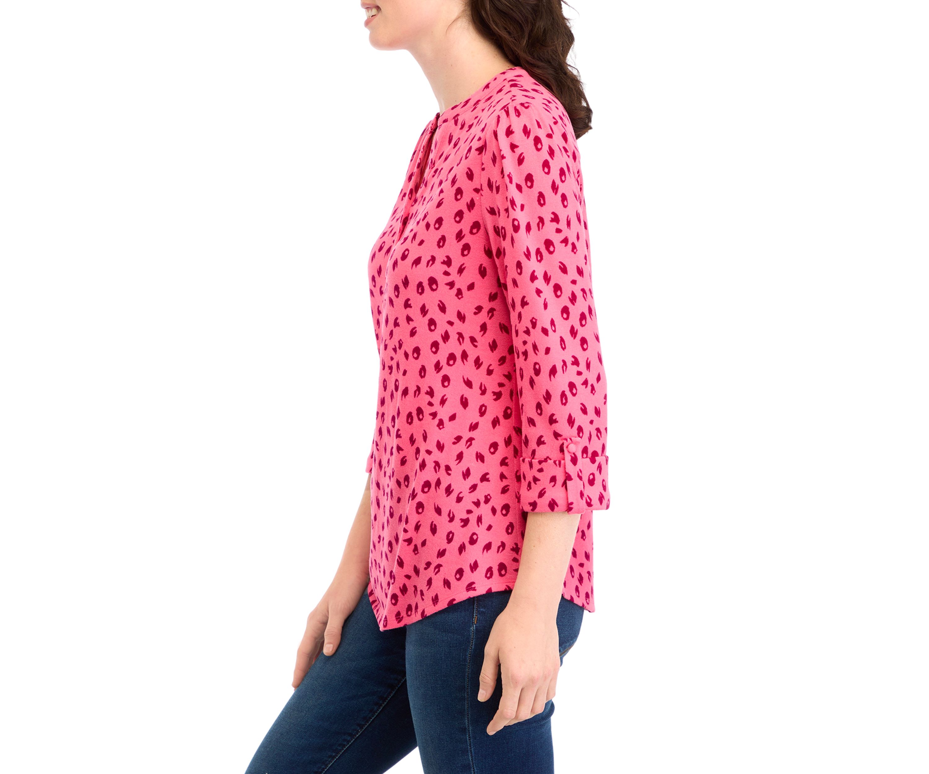 Petite Printed Knit Henley Shirt 