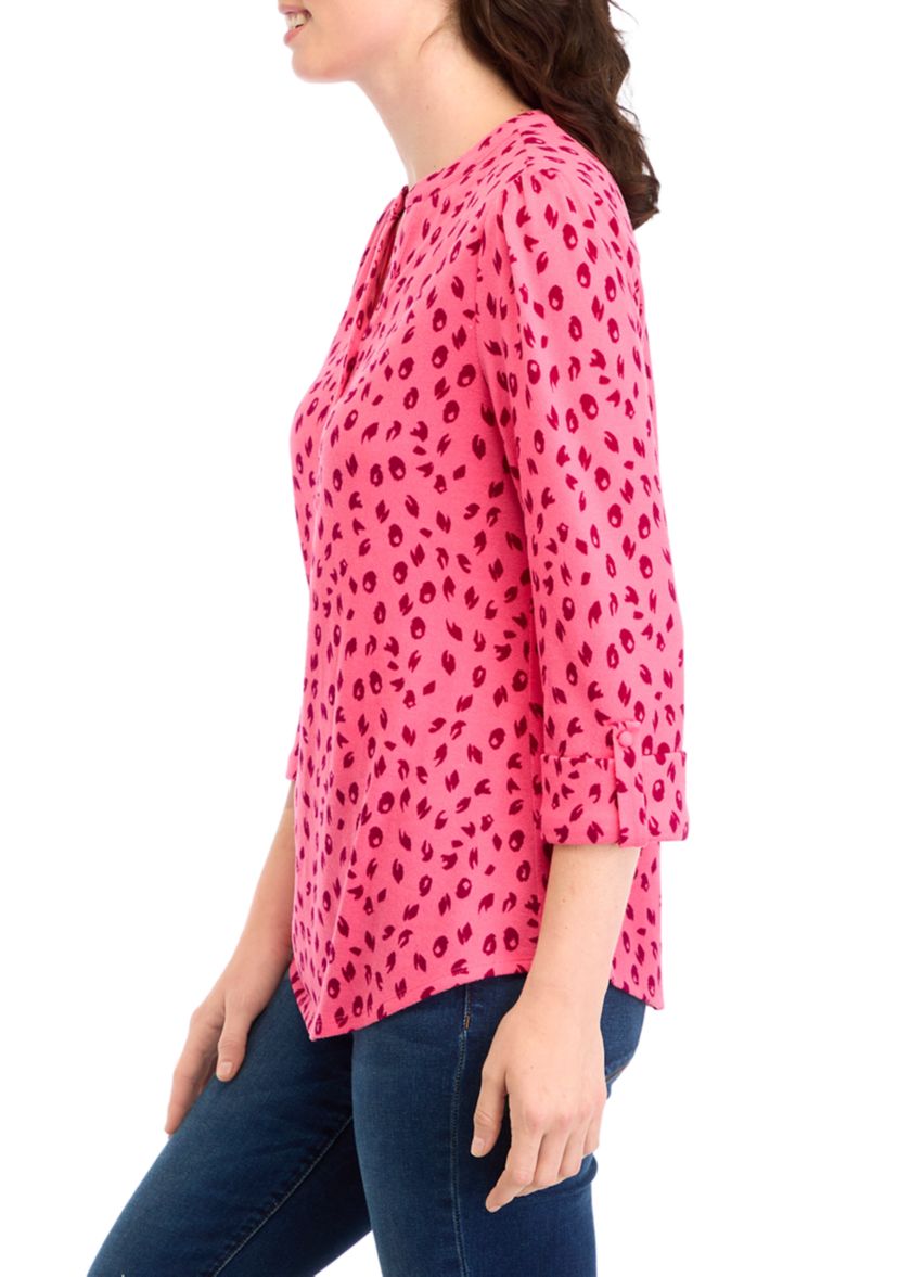 Petite Printed Knit Henley Shirt 