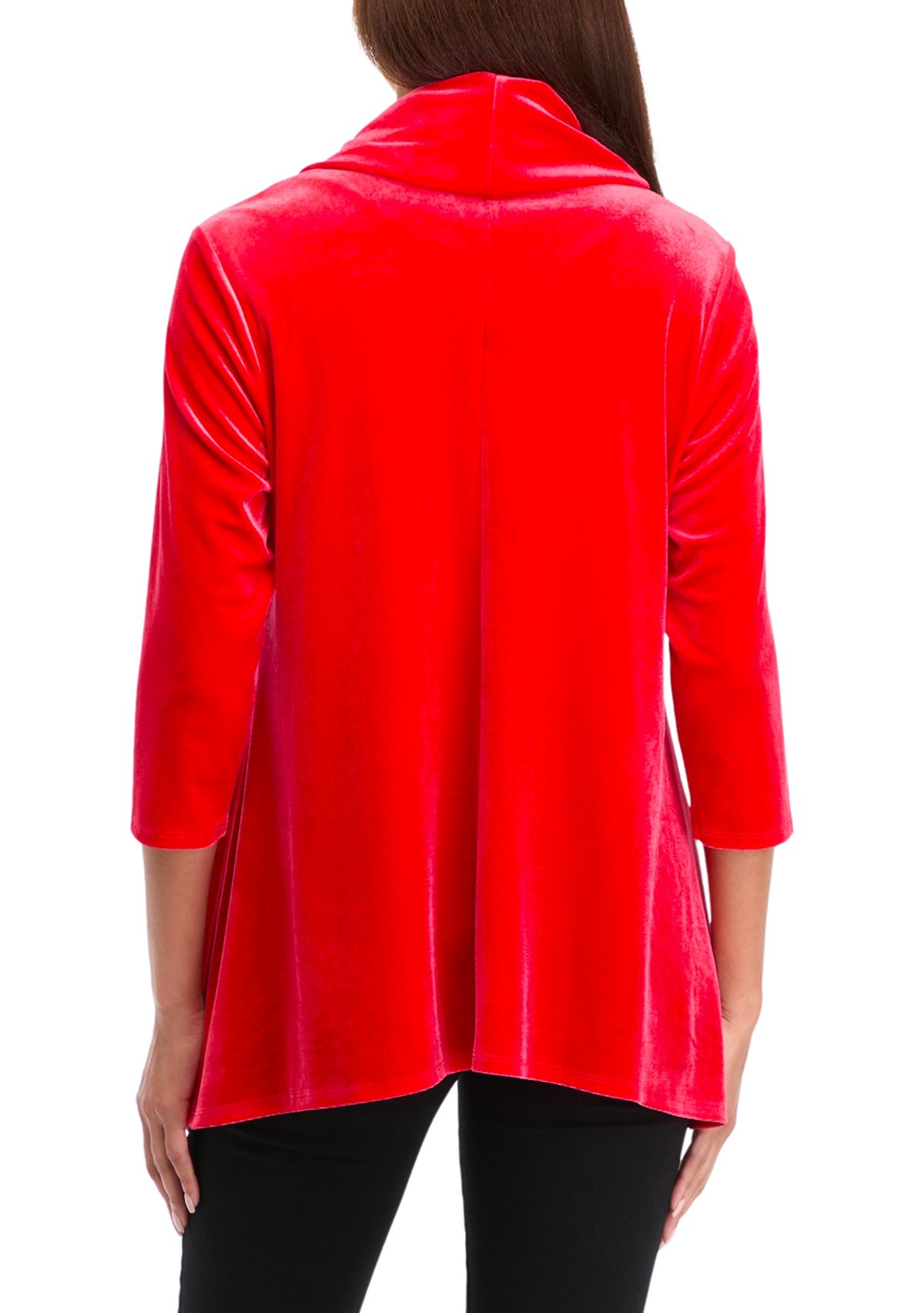 Petite Knit Velvet Sharkbite Cowl Neck Top 