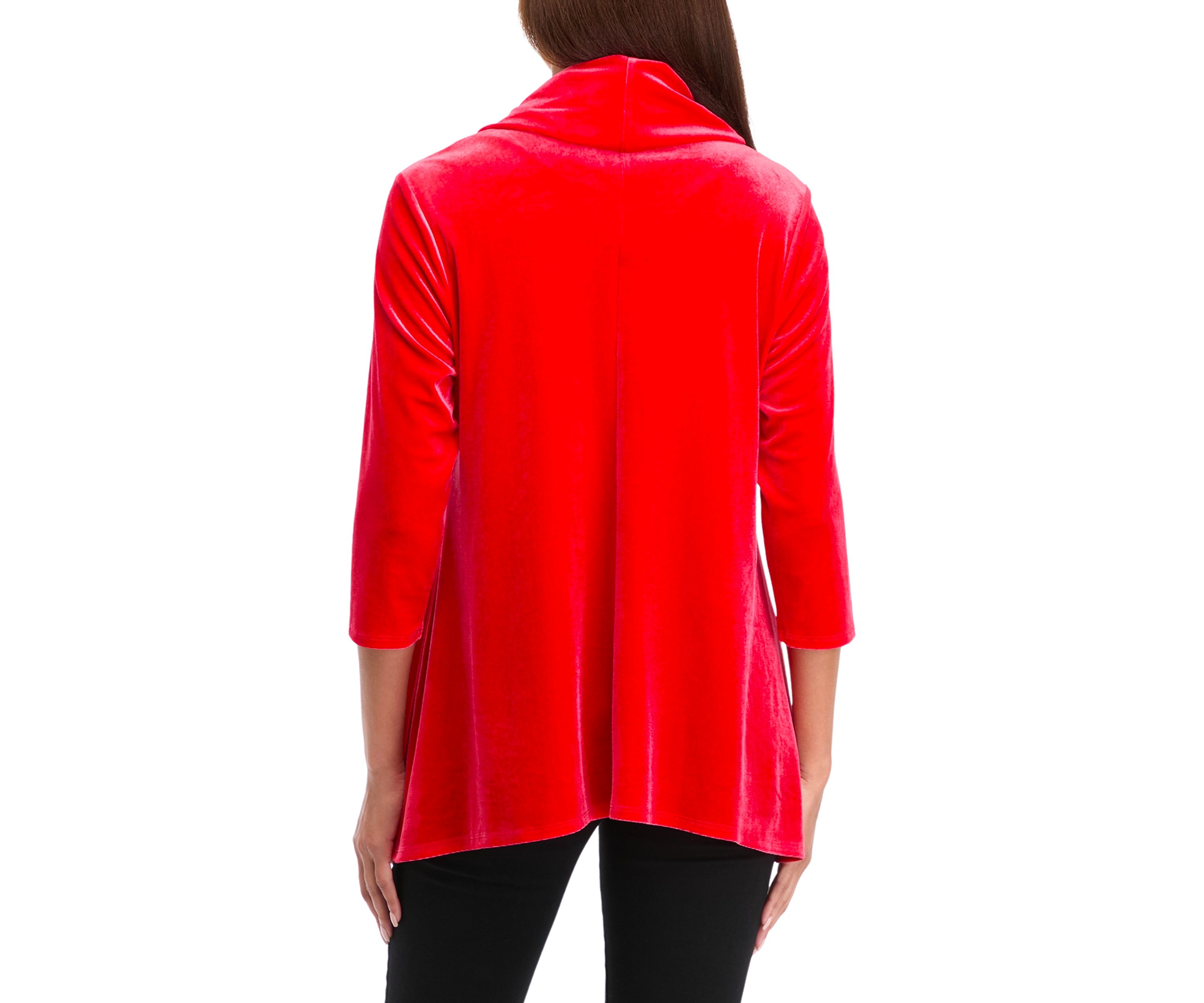 Petite Knit Velvet Sharkbite Cowl Neck Top 
