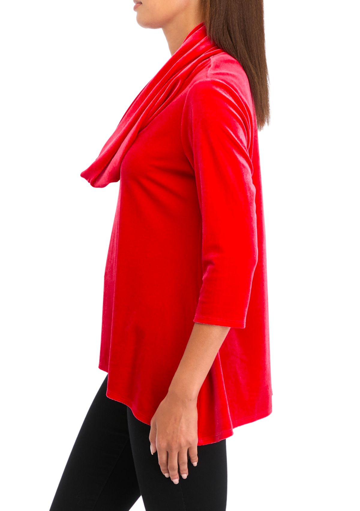 Petite Knit Velvet Sharkbite Cowl Neck Top 