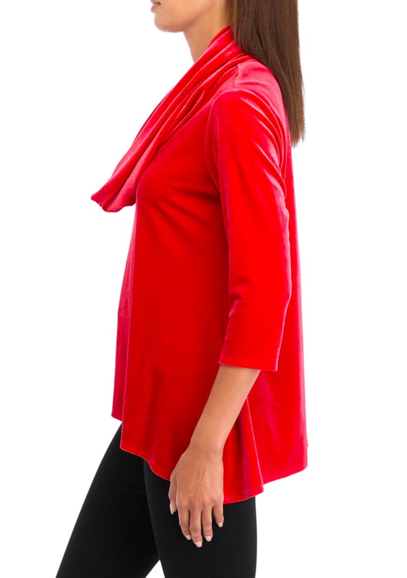Petite Knit Velvet Sharkbite Cowl Neck Top 