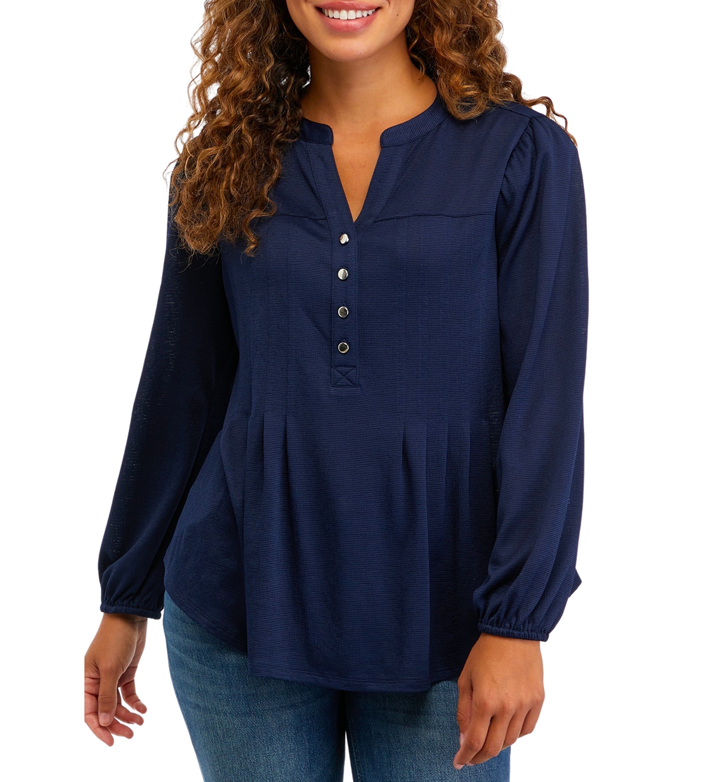 Petite Pleated Front with Yoke  3/4" Popover Sleeve Top