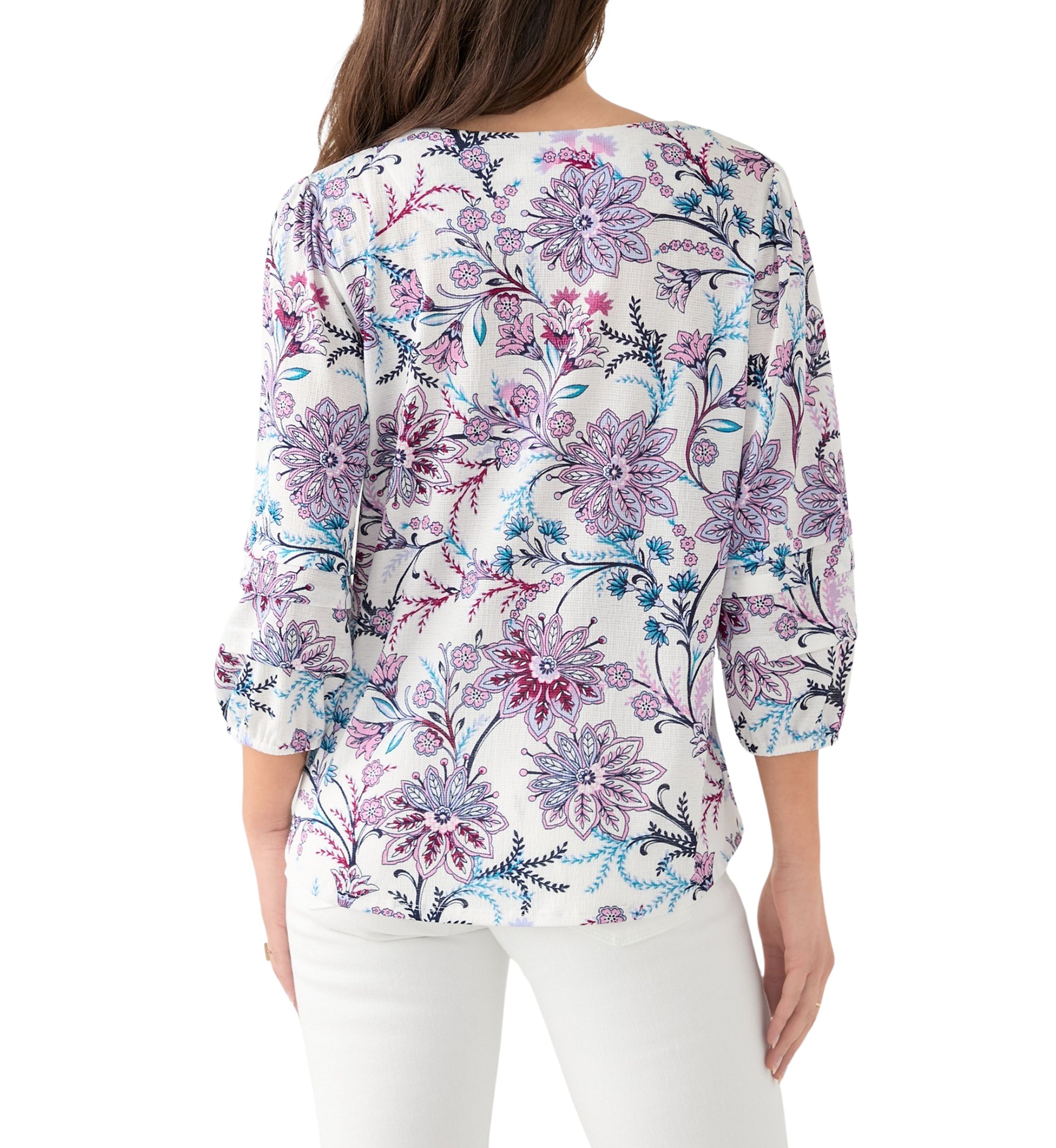 Petite 3/4 Pleated Sleeve Printed Shirt