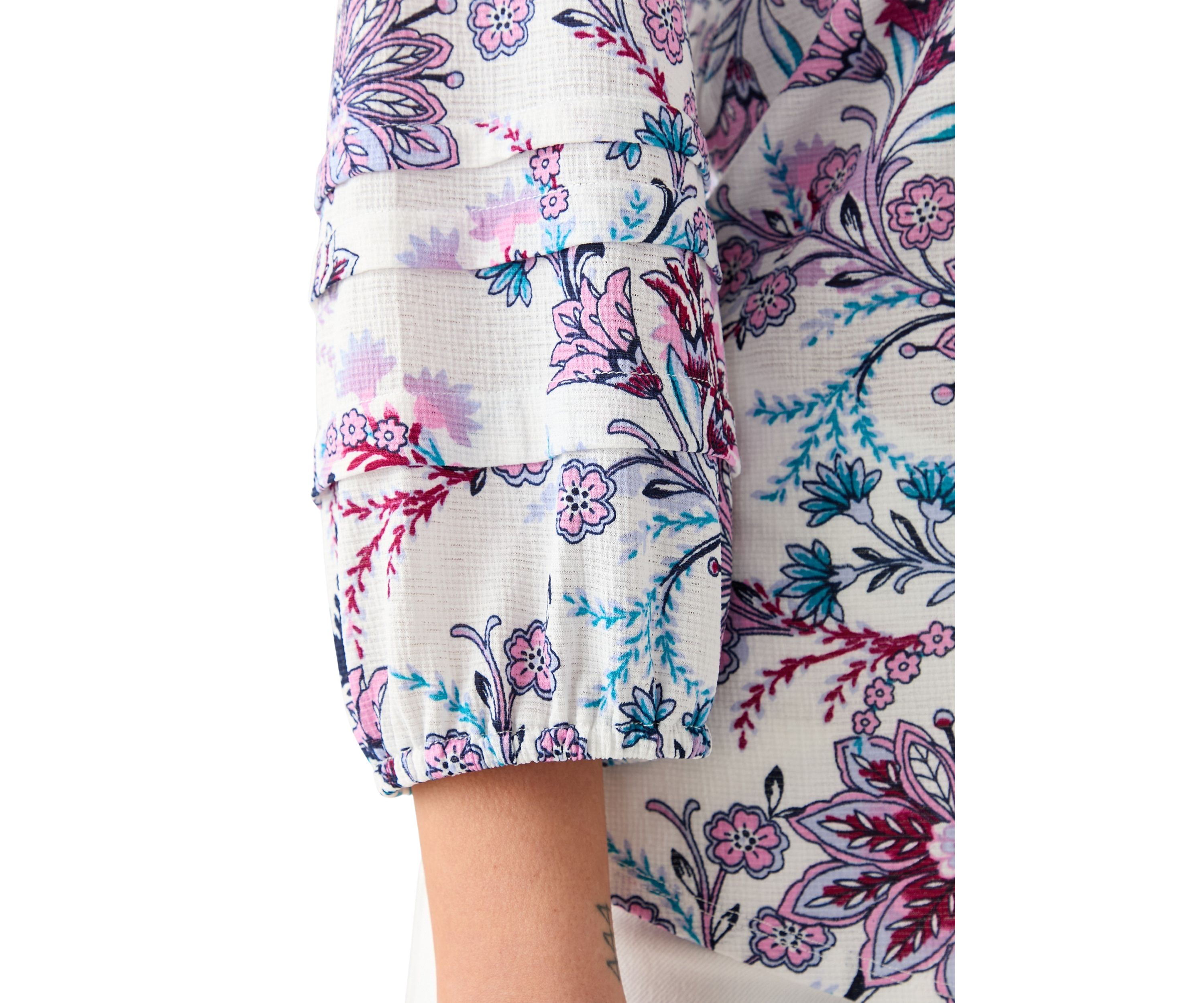 Petite 3/4 Pleated Sleeve Printed Shirt