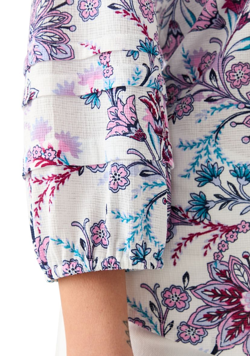 Petite 3/4 Pleated Sleeve Printed Shirt