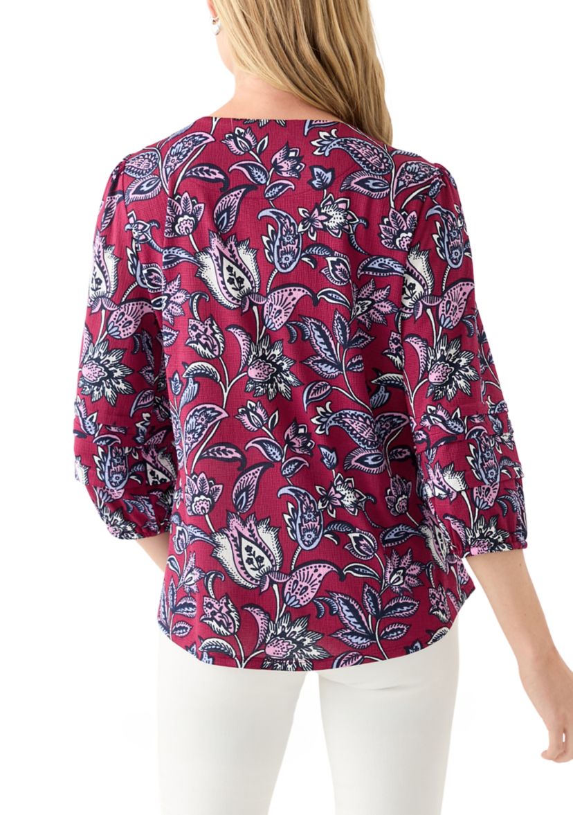  Petite 3/4 Pleated Sleeve Printed Shirt 