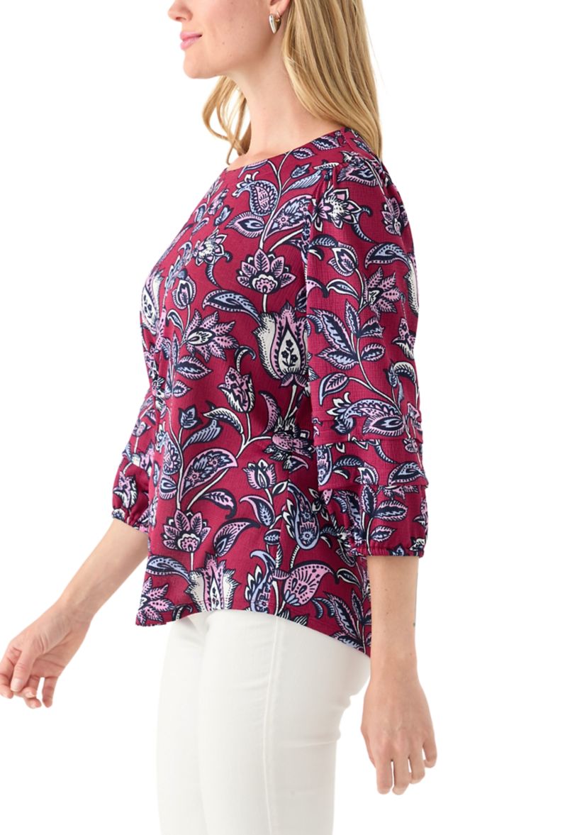  Petite 3/4 Pleated Sleeve Printed Shirt 