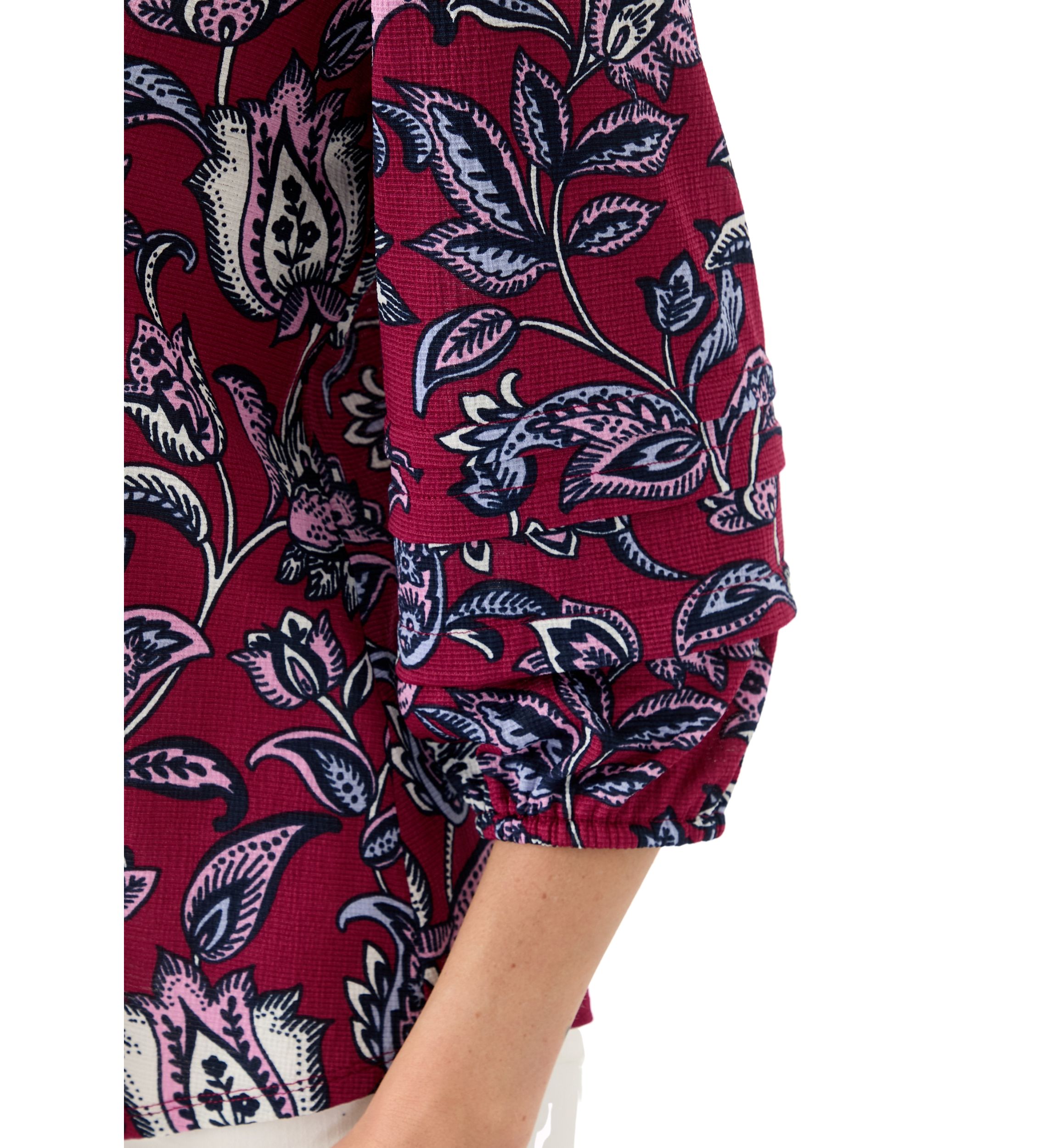  Petite 3/4 Pleated Sleeve Printed Shirt 