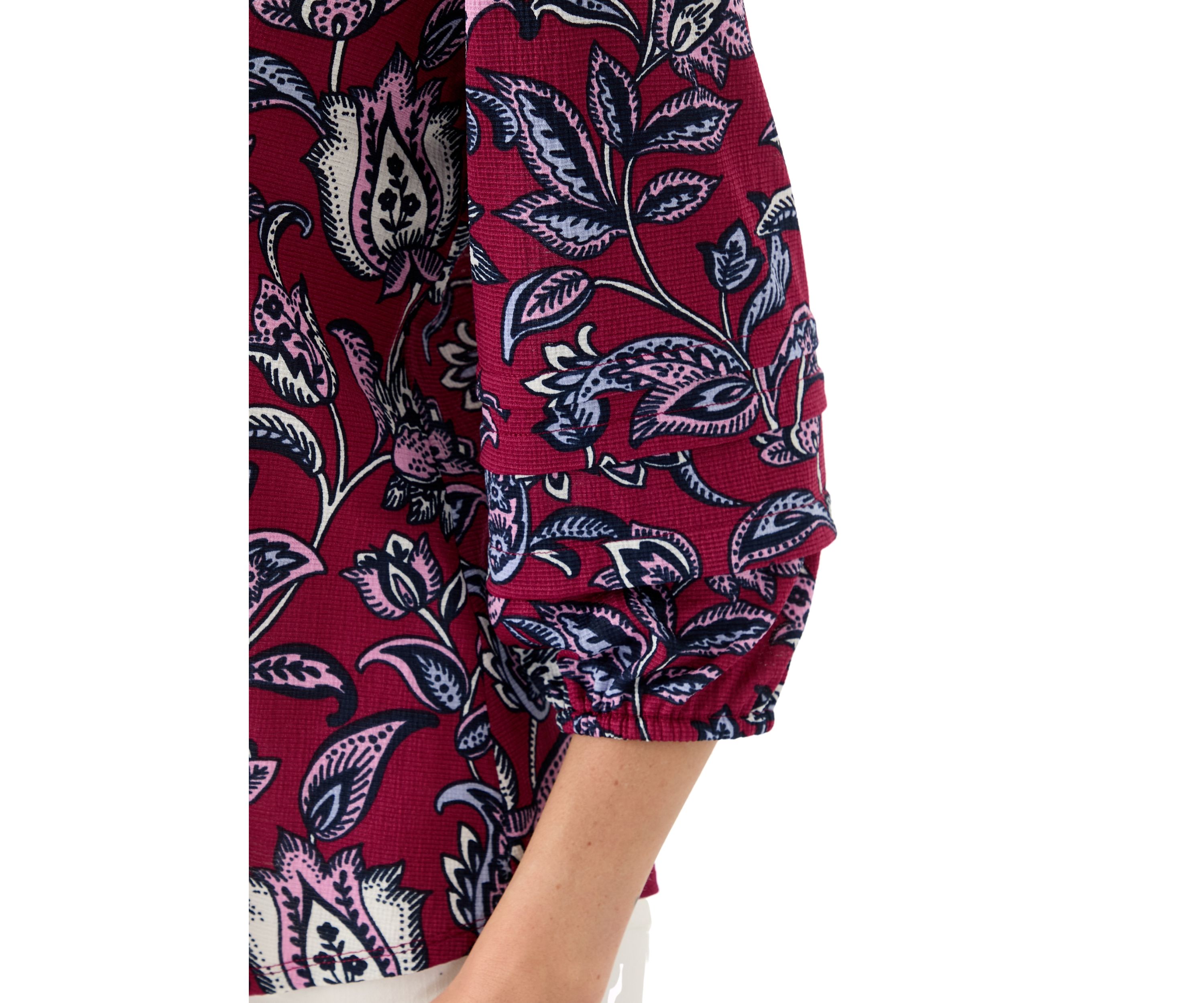  Petite 3/4 Pleated Sleeve Printed Shirt 