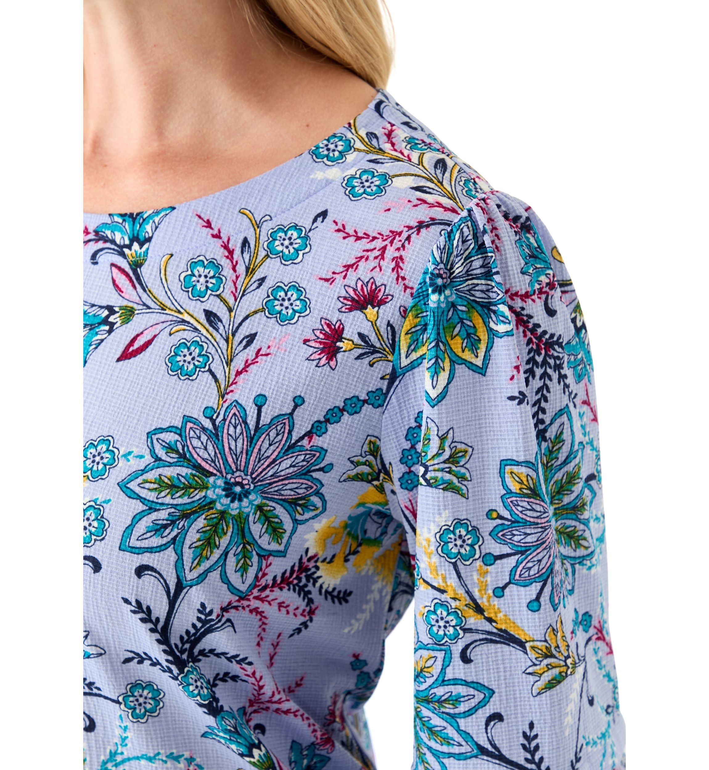 Petite Three-Quarter Sleeve Pleat Knit Blouse