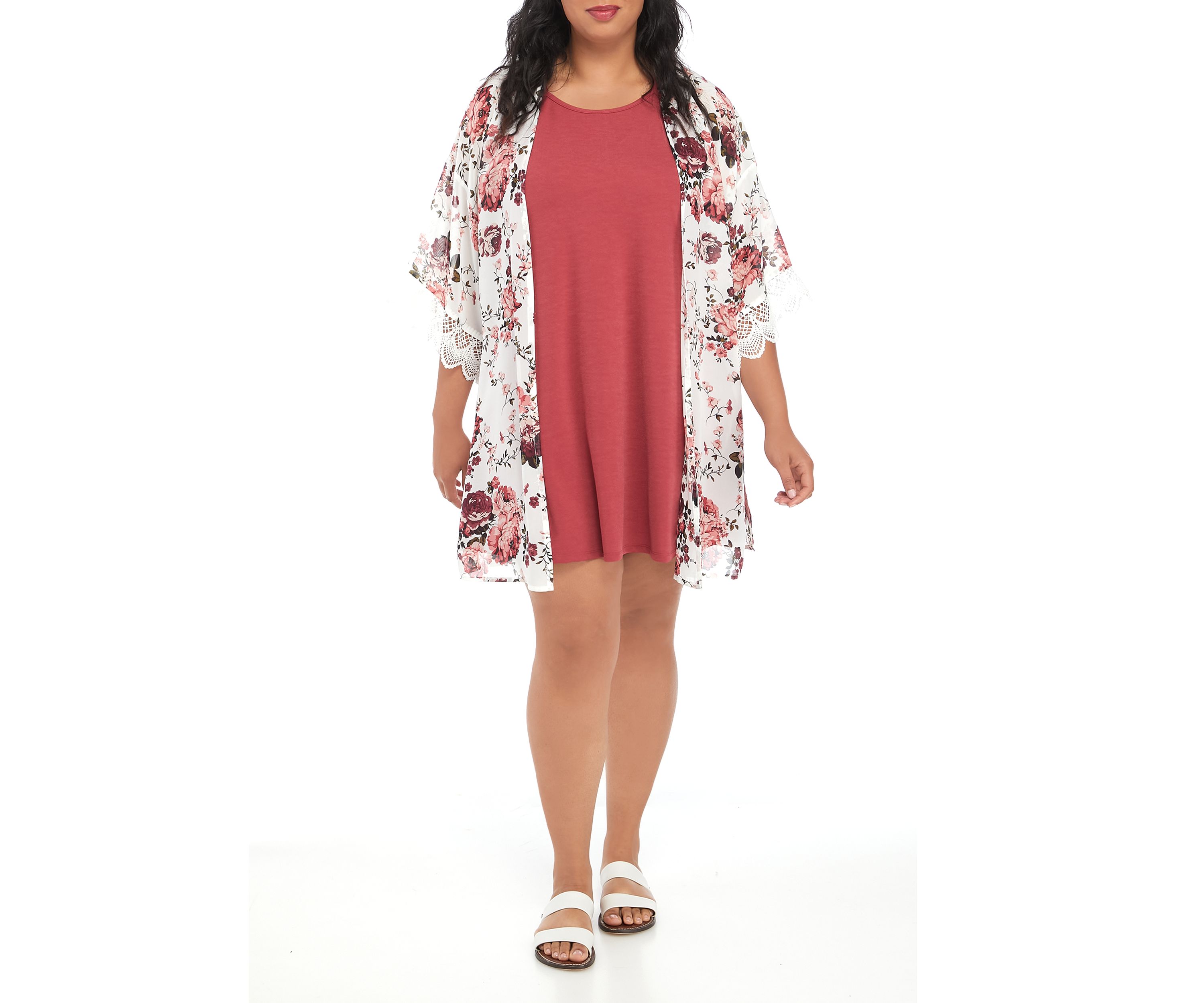 Plus Size Floral 2Fer Kimono Dress