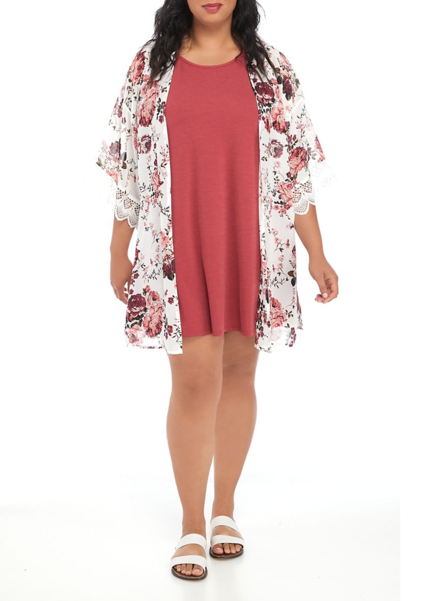 Plus Size Floral 2Fer Kimono Dress