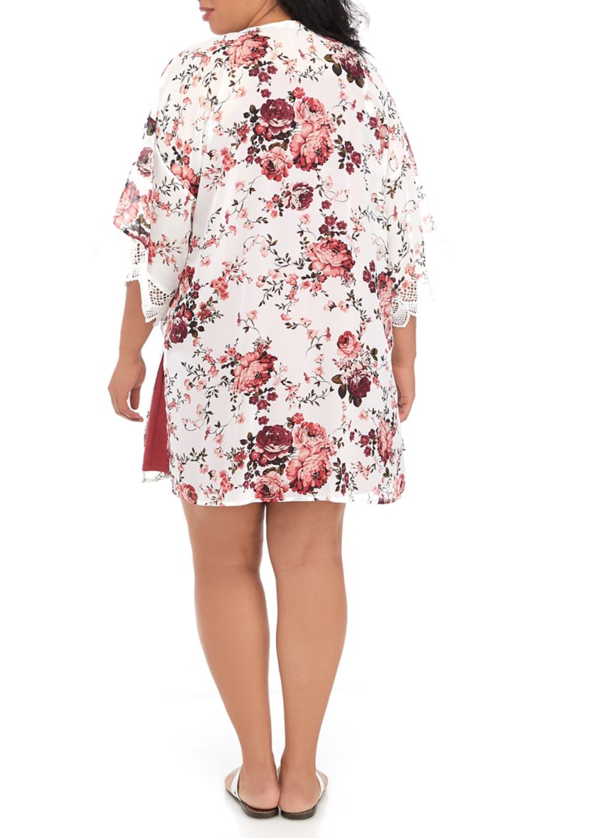 Plus Size Floral 2Fer Kimono Dress