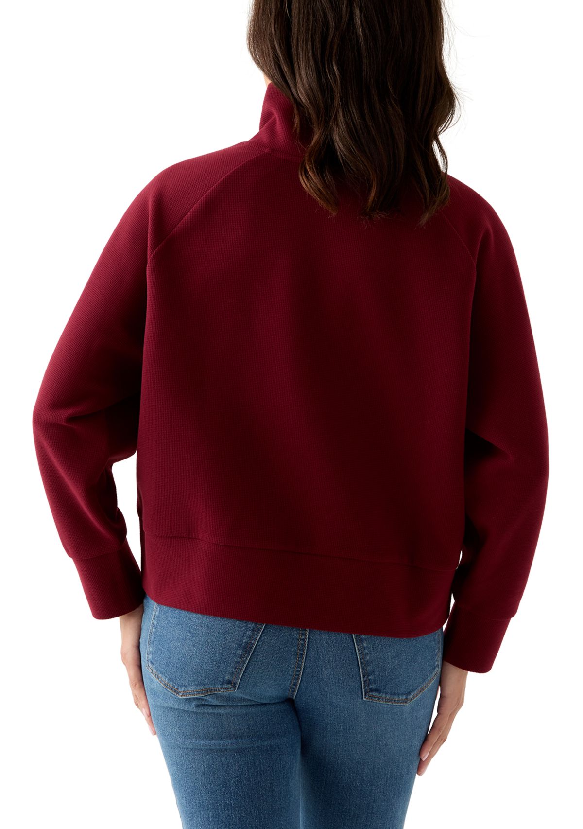 Womens Long Sleeve Waffle Knit Mock Neck Top