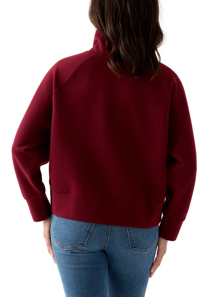 Womens Long Sleeve Waffle Knit Mock Neck Top
