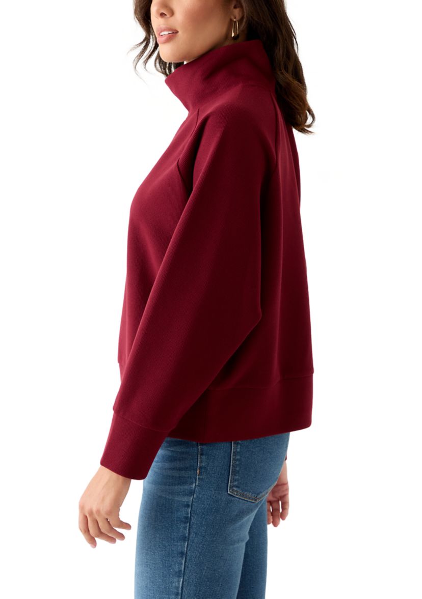 Womens Long Sleeve Waffle Knit Mock Neck Top