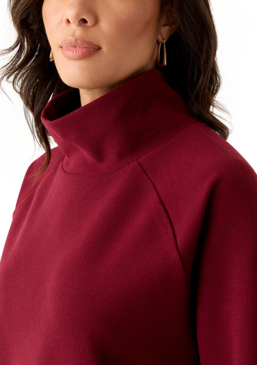 Womens Long Sleeve Waffle Knit Mock Neck Top