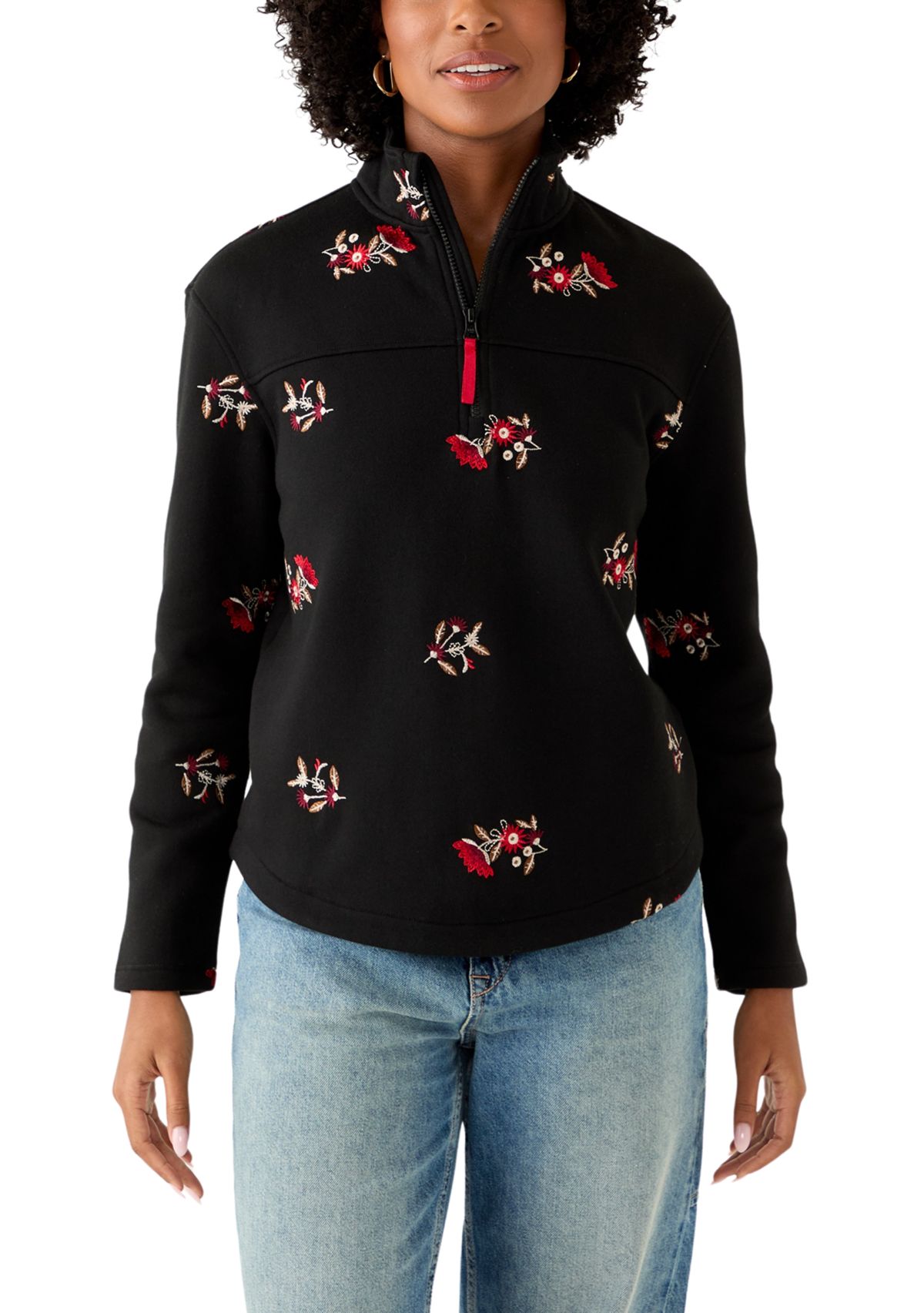 Womens Long Sleeve Quarter Zip Brushed Terry Top