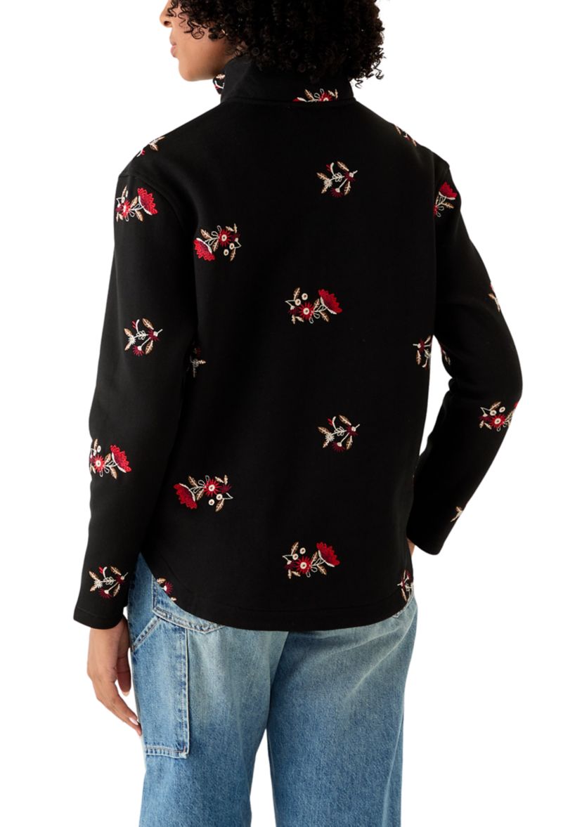 Womens Long Sleeve Quarter Zip Brushed Terry Top