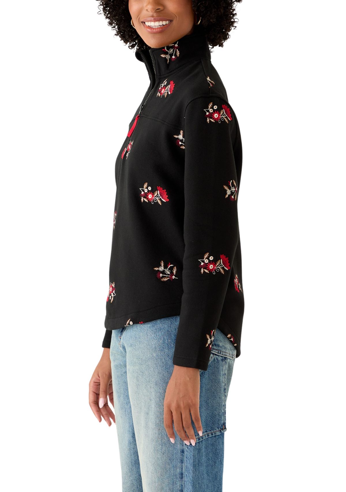 Womens Long Sleeve Quarter Zip Brushed Terry Top