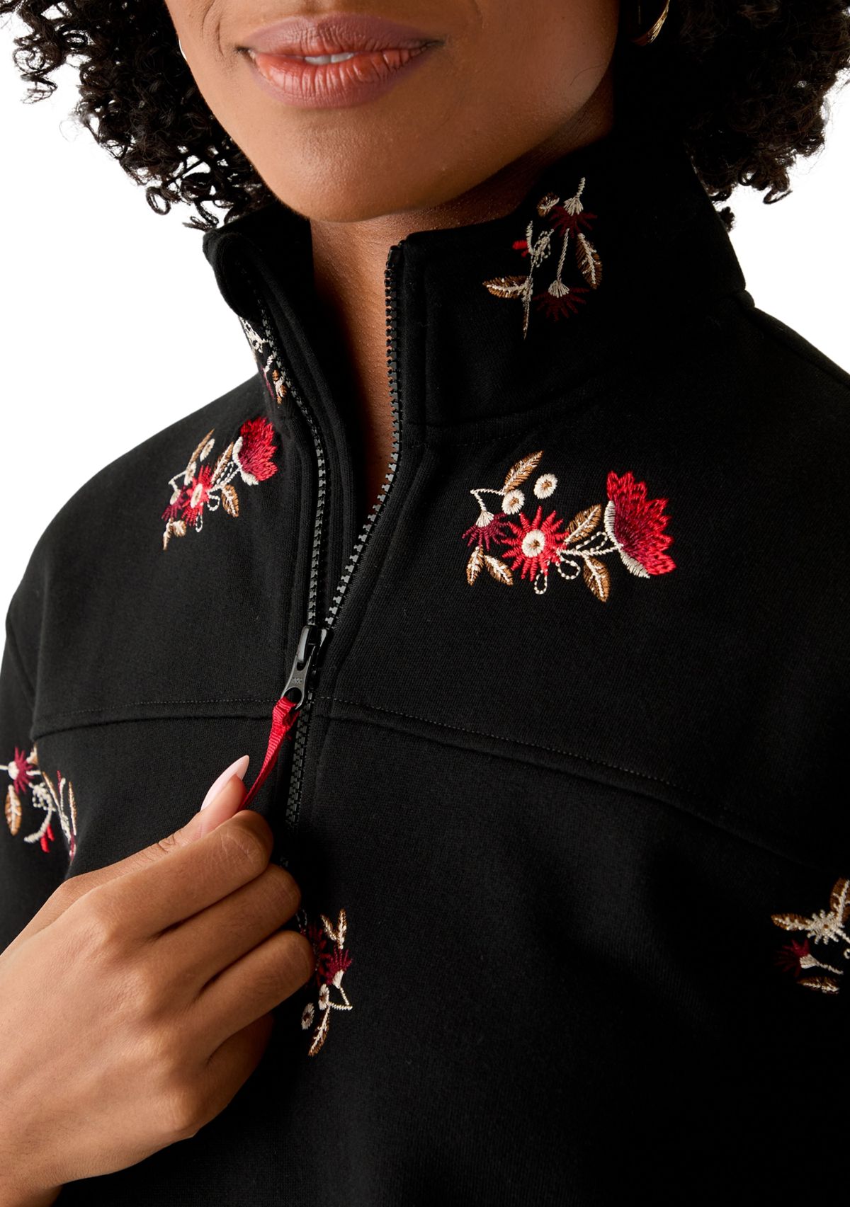 Womens Long Sleeve Quarter Zip Brushed Terry Top