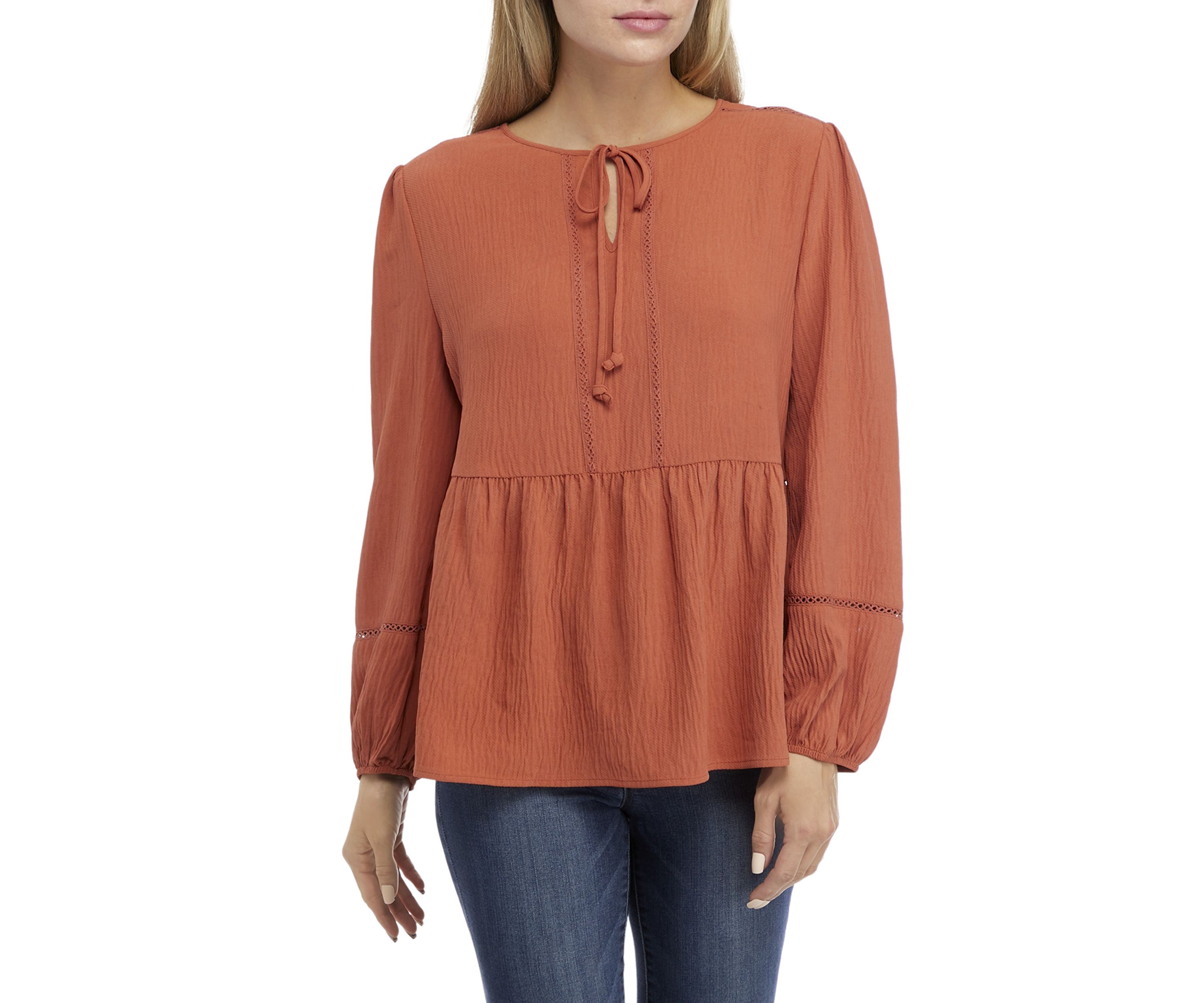 Womens Long Sleeve Peplum Henley Blouse 
