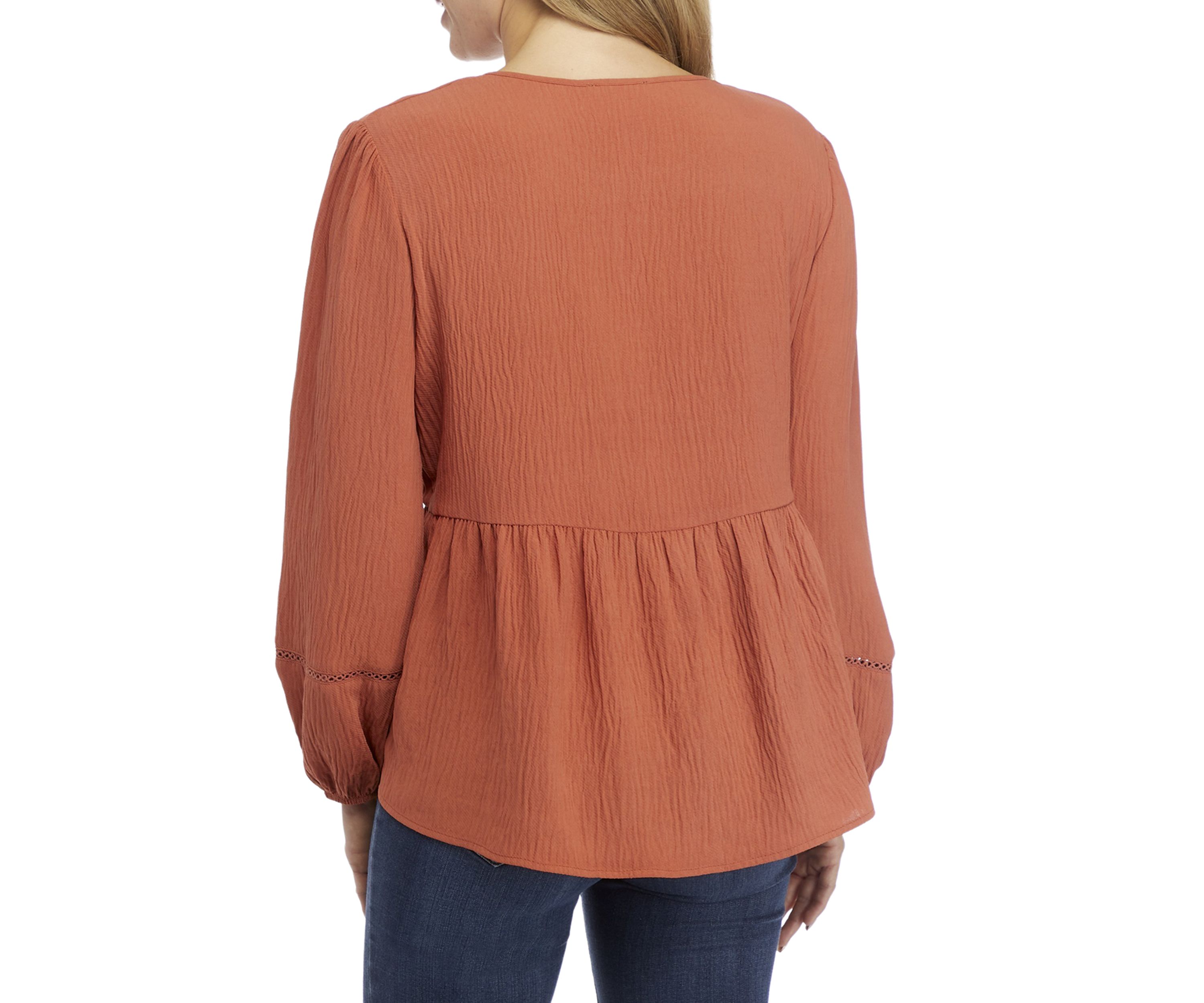 Womens Long Sleeve Peplum Henley Blouse 