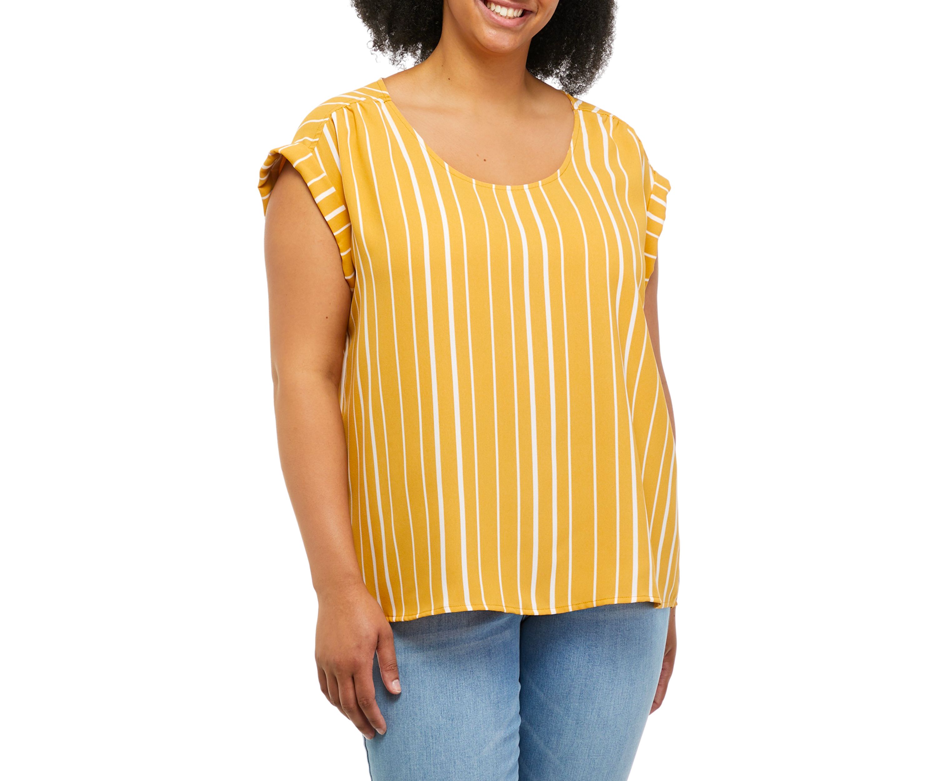 Plus Size   Short Sleeve Airflow U-Neck Woven Top 