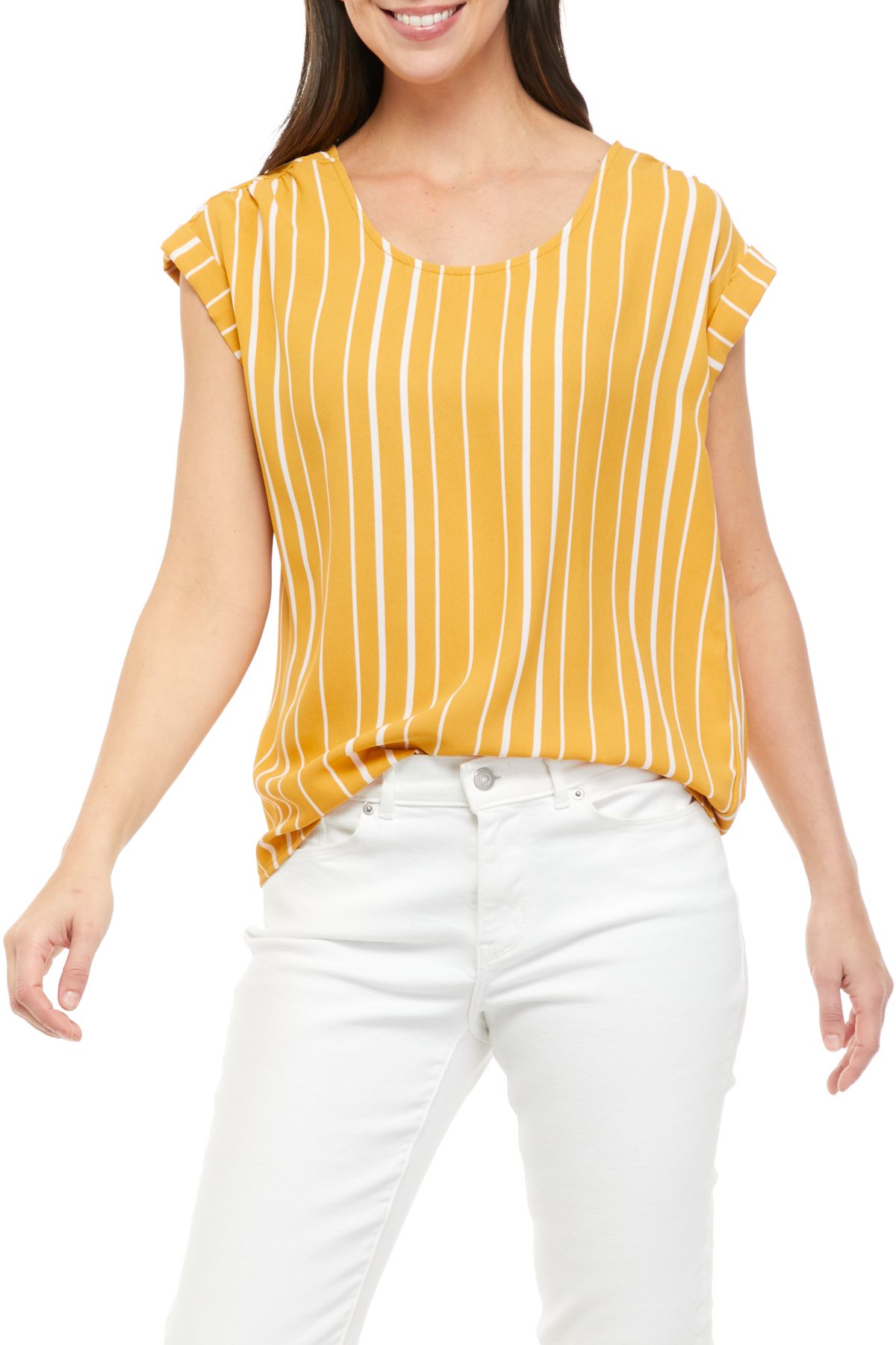 	  Short Sleeve Airflow U-Neck Woven Top 