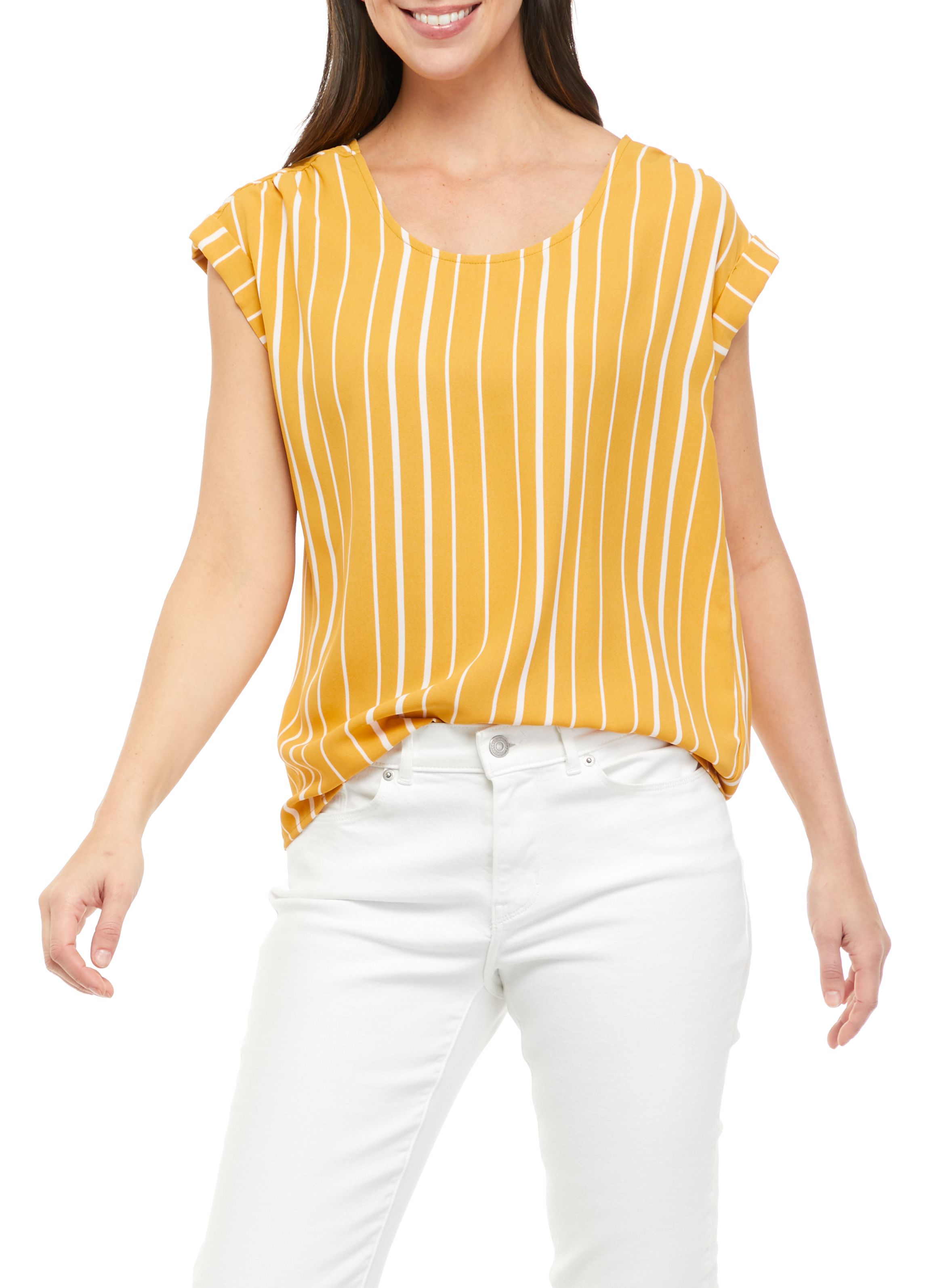 	  Short Sleeve Airflow U-Neck Woven Top 