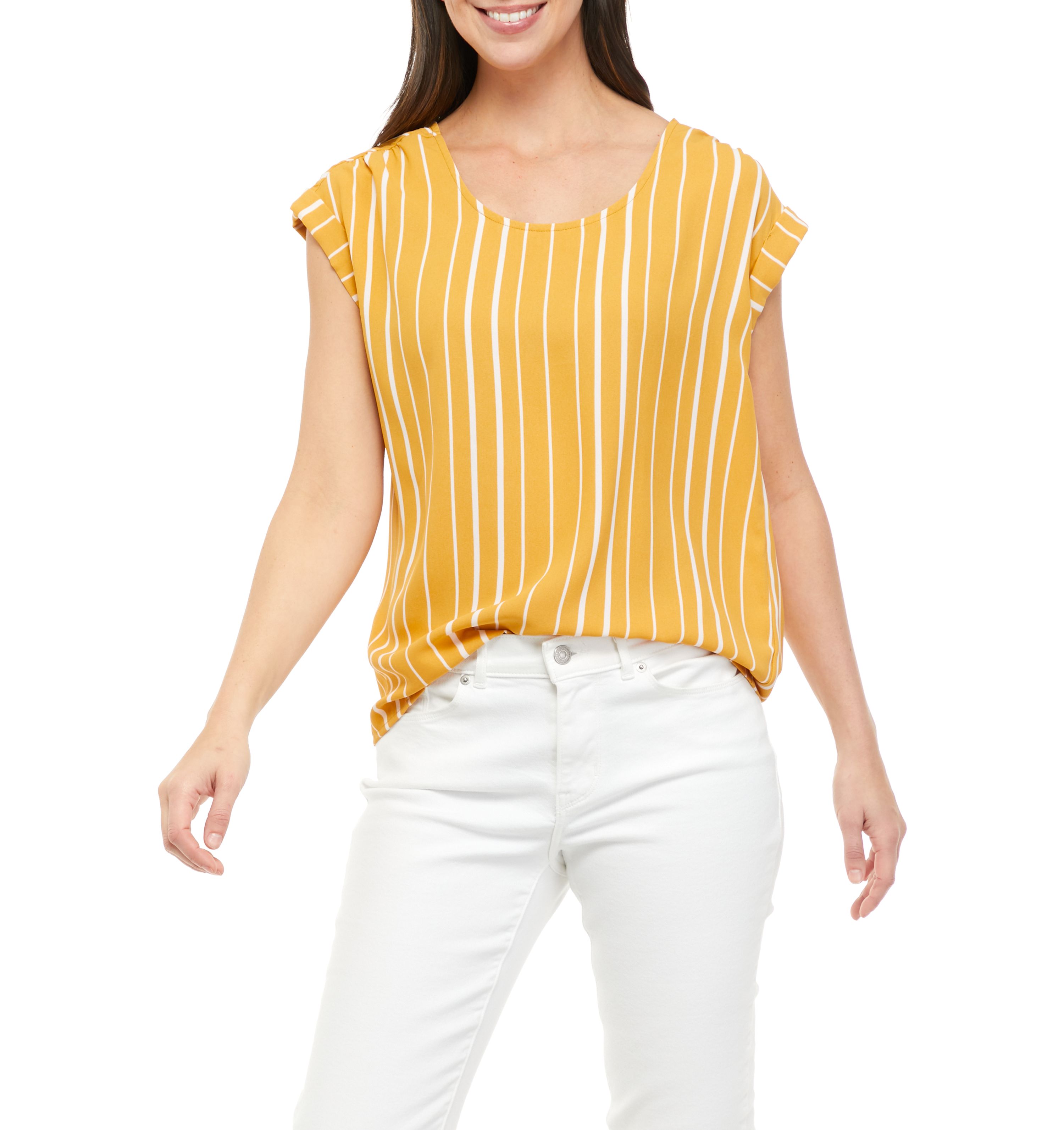 	  Short Sleeve Airflow U-Neck Woven Top 