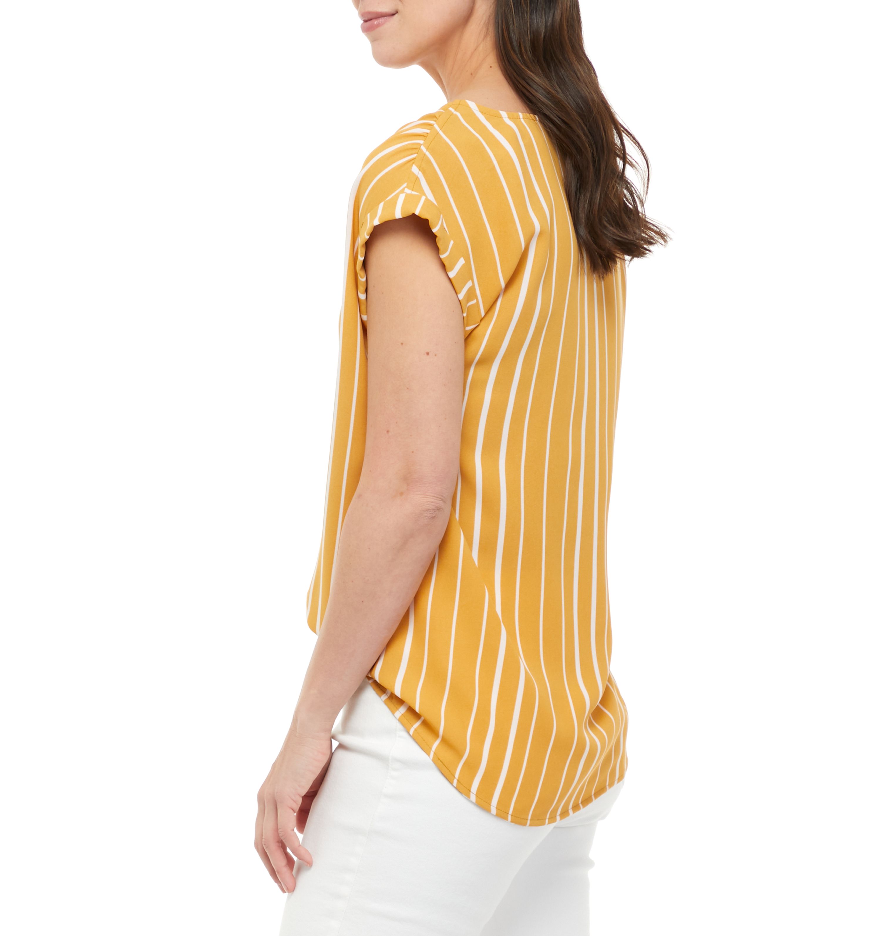 	  Short Sleeve Airflow U-Neck Woven Top 