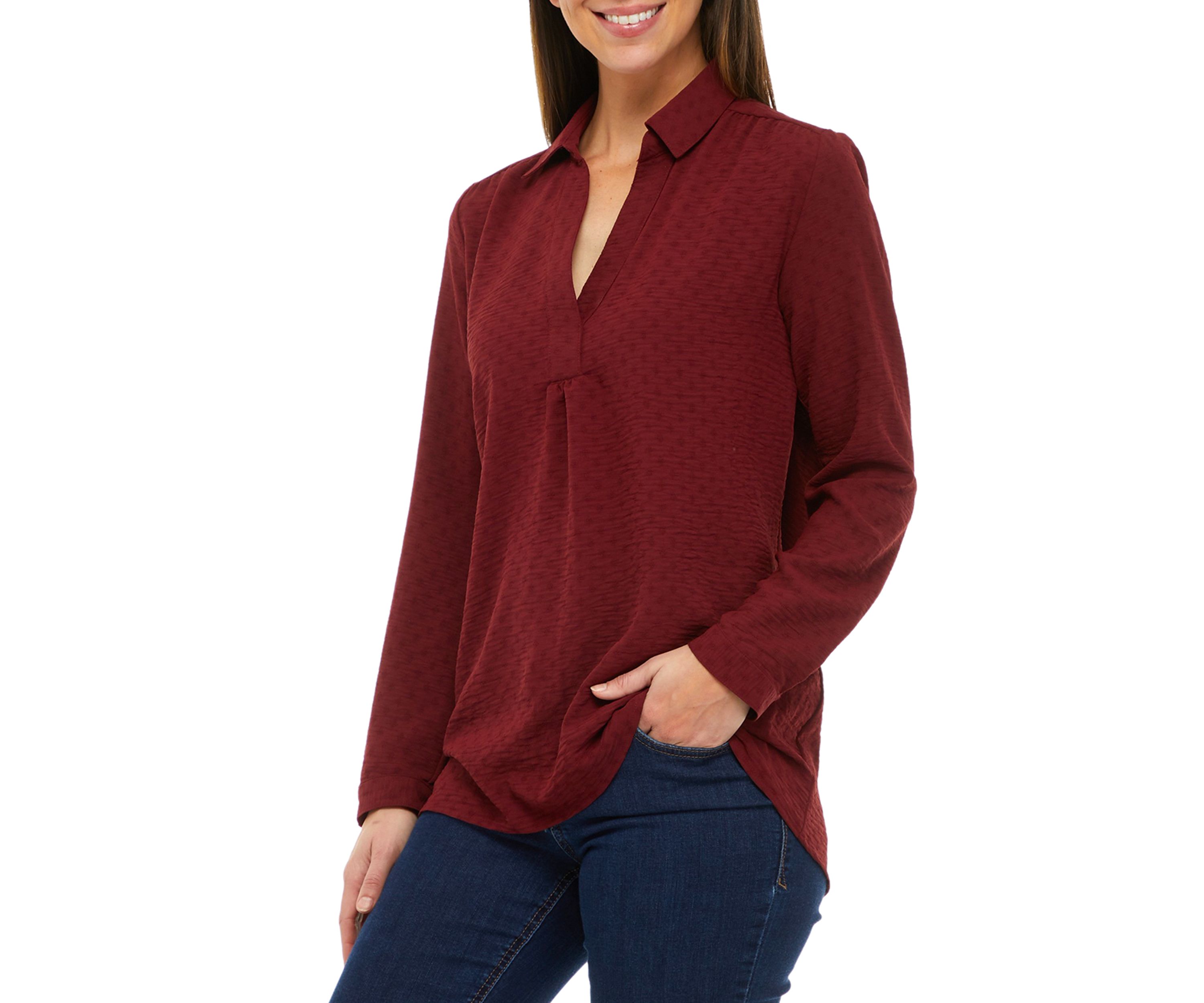 Womens Long Sleeve Popover Tunic Top