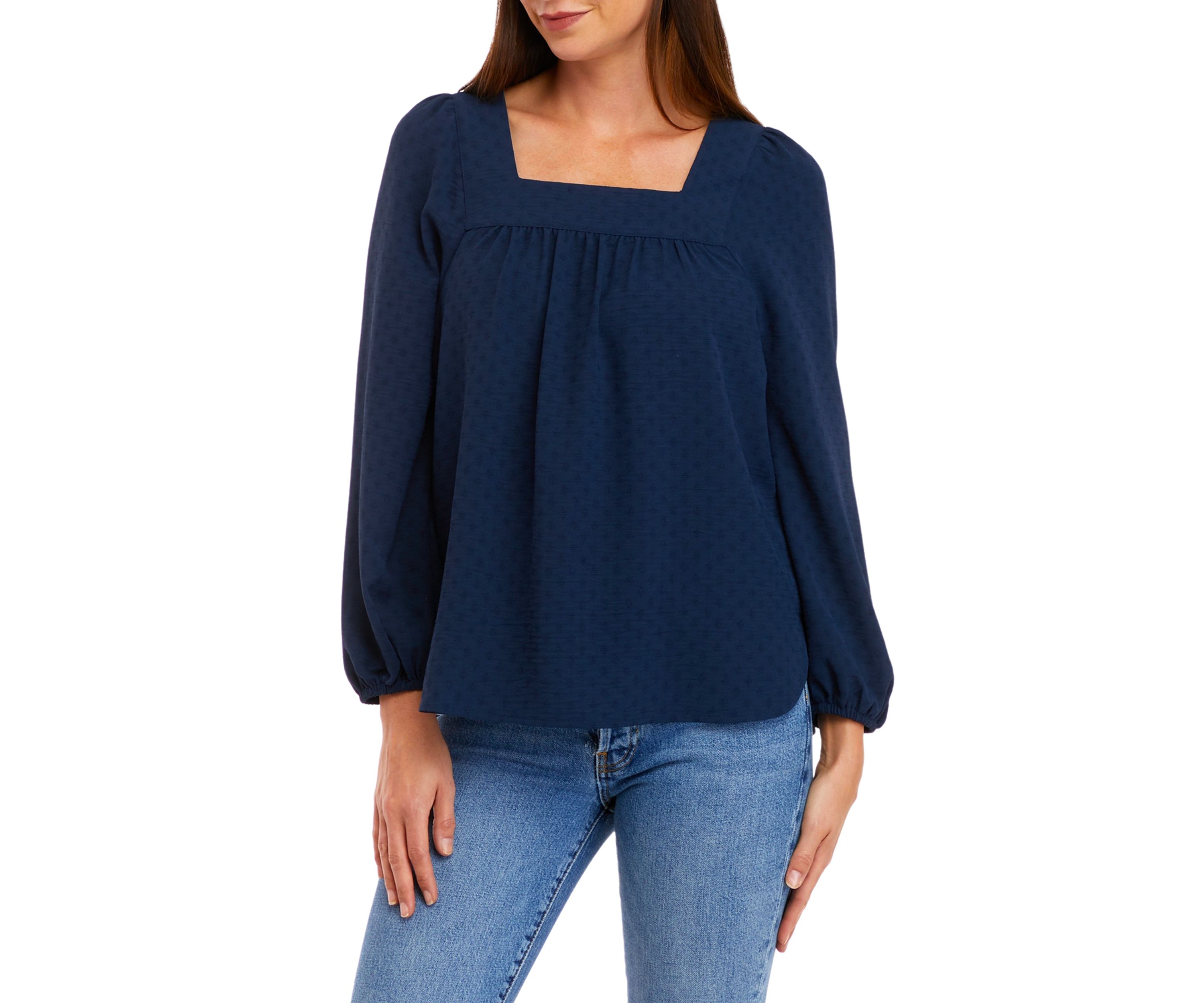 Petite Long Sleeve Square Neck Top