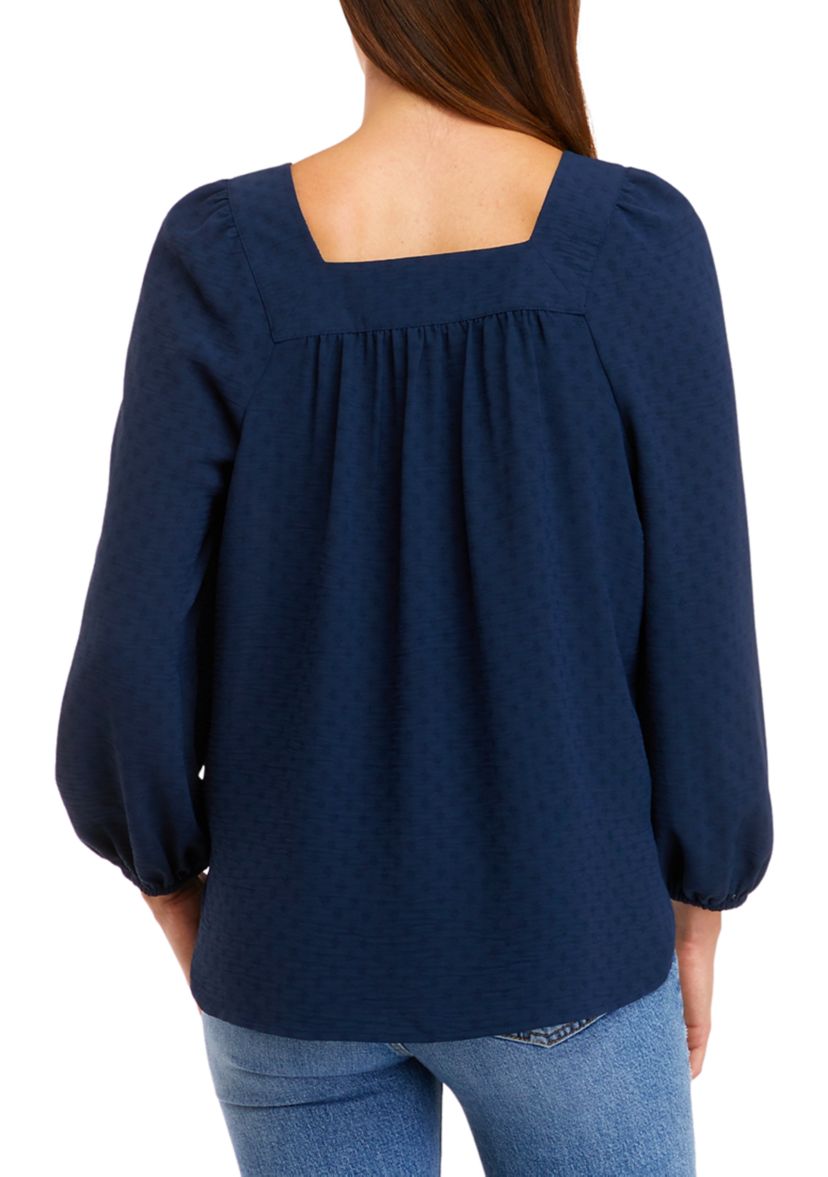 Petite Long Sleeve Square Neck Top