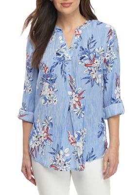 kim rogers short sleeve liano tropical print to