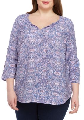 Kim Rogers® Plus Size Ladder Sleeve Liano Top | belk