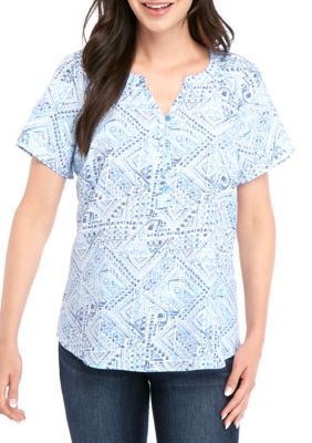 Kim Rogers® Petite Short Sleeve Liano Ollie Blue Combo Top | belk