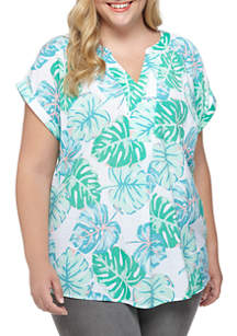 Kim Rogers® Plus Size Printed Short Sleeve Popover Top | belk