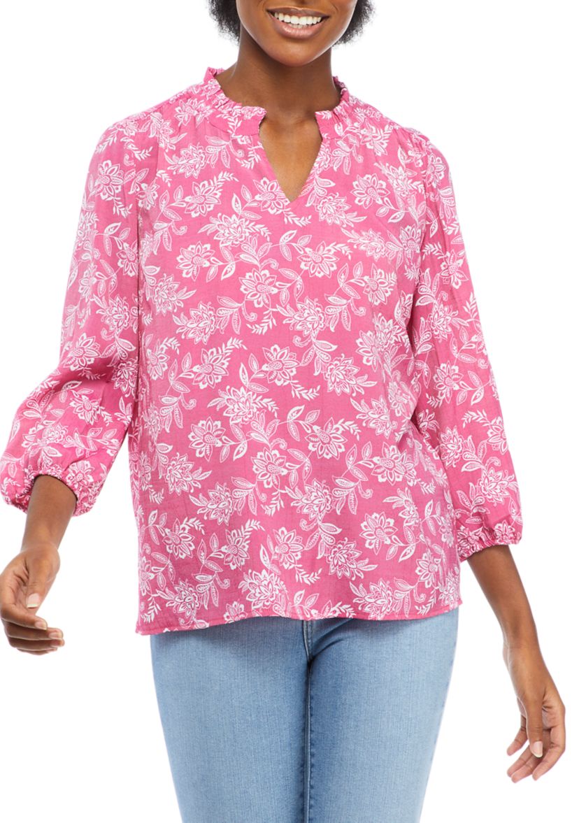 Womens Blouson Sleeve Animal Print Top
