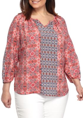 Kim Rogers® Plus Size 3/4 Sleeve Print Peasant Body Top | belk