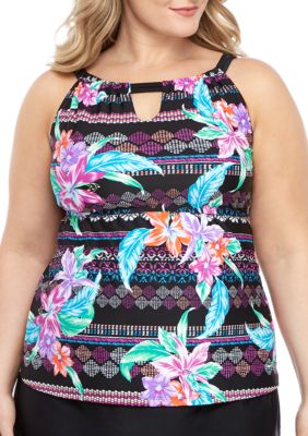 shapesolver plus size graphic v neck swim tankin