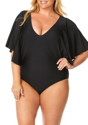 shapesolver plus size graphic v neck swim tankin